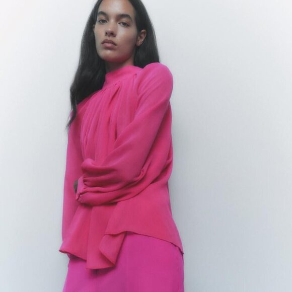 ZARA | Blouse Tie Detail Sheer Top | Sz. L - Picture 5 of 9